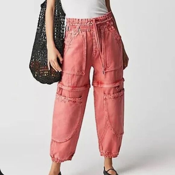Free People Wind Drift Convertible Pants in Bright Coral - Picture 1 of 6